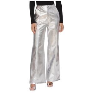 Avec Les Filles Metallic Faux Leather Croc Embossed Pants Silver Women’s 8 NWT